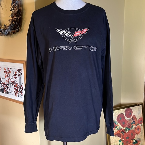 Vintage CORVETTE Size Large Race-Flags Logo Graphic Cotton Longsleeve TeeShirt - Picture 3 of 13